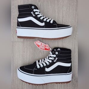 VANS Filmore Hi Stackform Tapered Platform Shoes Black/White Womens Sz 6.5 & 7.5